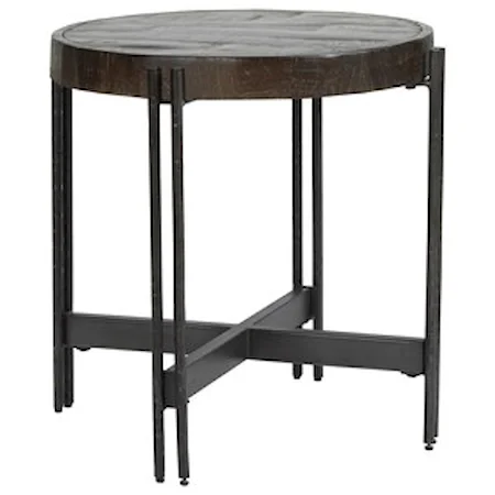 Contemporary Round Metal and Wood End Table